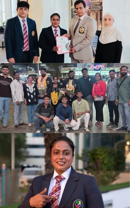 Sensei Radhika Omkar Kashyap ki vaishvik Jeet Dubai mein WKF Kumite Judge B Pariksha uttirn kar Racha itihaas