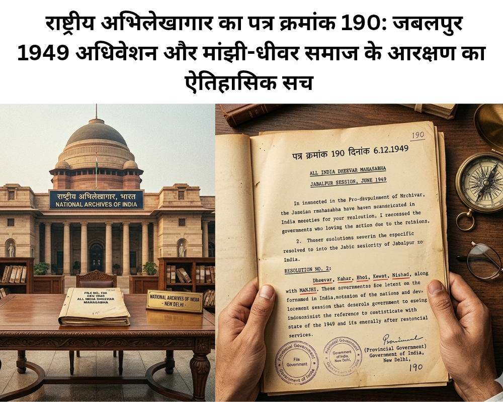 Rashtriy abhilekhagar ka Patra kramank 190 Jabalpur 1949 adhiveshan aur Majhi dhimar ke Aarakshan ka aitihasik sachNational Archives Letter No 190 Dated 06-12-1949 regarding Dheevar Mahasabha